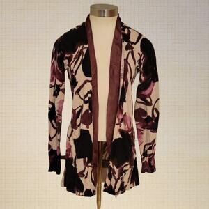 Simply Vera Wang Medium Floral Print Chiffon Trim Cardigan Waist Tie